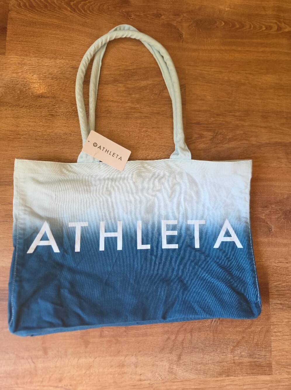 NWT-Athleta Blue/White Ombré Tote Bag Logo Open Top Double Handles